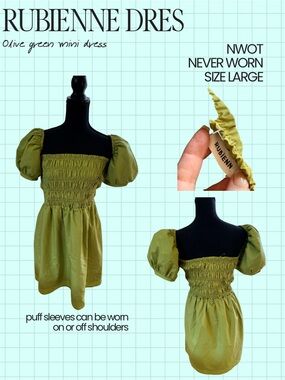 Rubienne Olive Green Puff-Sleeve Kids Dress
